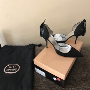 Mary Norton D’orsay Satin Pump w/Swarovski Crystal